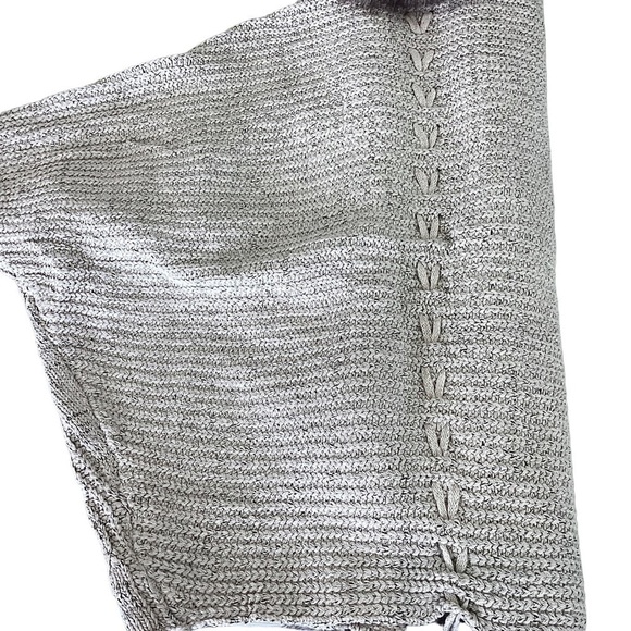 MILITARY HIPPIE Faux Fur Cardigan Sweater Open Front Tie Back Gray New! One Size - Picture 5 of 16